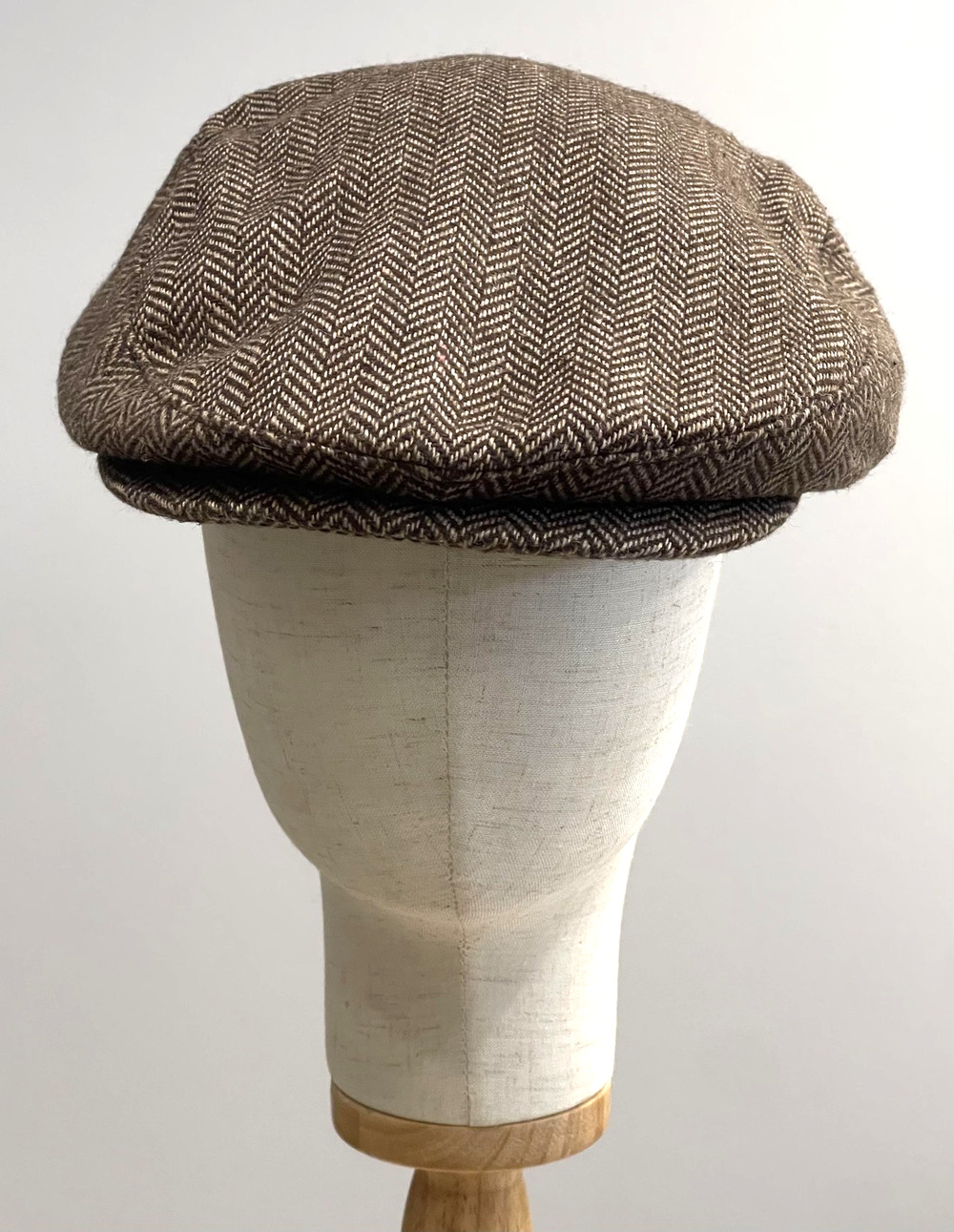 VTG Hat Cap Flat Mens L Brown Herringbone Tweed Lined USA Made Casual Winter